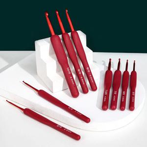 2mm-6mm 프리미엄 알루미늄 크로셰 바늘, 빨간색 부드러운 고무 그립 쿠션 손잡이, 뜨개질 바늘, 브레이드 뜨개질 도구