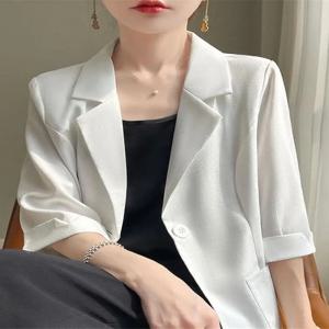 세련된 여름 신상품 슬림핏 심플 스타일 작은 서양식 정장 상의 얇은 원버튼 자외선 차단 다용도 여성 의류