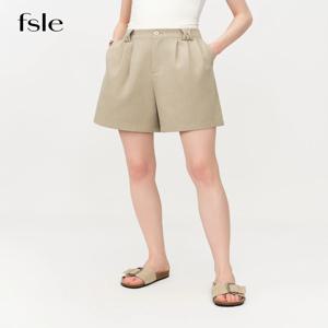 FSLE 2026 여름 여성용 린넨 혼방 클래식 캐주얼 반바지 - 단색 레귤러 핏 사무실 및 일상복용 다용도 하의