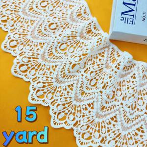 속이 빈 꽃무늬 가장자리가 있는 3D 레이스 15야드, 6. 7인치 폭, 정교한 자수 기술, 빈티지 우아한 스타일, 흰색과 검정색으로 15/10/5/3/1야드 단위로 제공, DIY 의류, 커튼, 스커트, 테이블보 및 다양한 수공예품, 레이스 트림에 적합