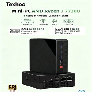 Texhoo 미니 PC AMD Ryzen 7 7730U Windows 11 8G DDR4 2666MHz 256G M.2 2280 NVME WIFI6 BT5.2 데스크탑 컴퓨터 사무용 컴퓨터