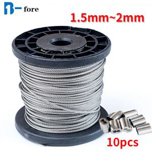 304 스테인리스 스틸 로프 와이어 로프, 더 부드러운 낚시 리프팅 케이블, 7X7 구조, 50M/100M, 1.5mm, 1.8mm, 2mm