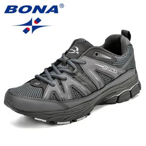 BONA 몇 가지 인기있는 스타일 남자 실행 신발 메쉬 암소 분할 마이크로 화이버 남자 스포츠 신발 레이스 야외 조깅 신발 남자 스 니 커 즈