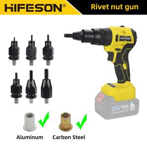 HIFESON 전기 리벳 건 충전식 자동 리벳 너트 건 리베팅 도구 너트 헤드 M3-M10 배터리 없음