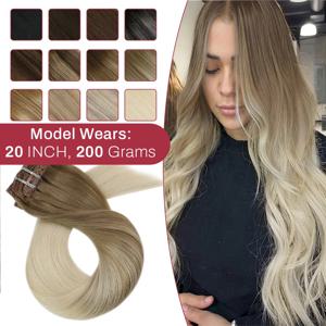 Moresoo 클립 헤어 익스텐션 100% 리얼 레미 인간 헤어 브라질 실키 스트레이트 헤어 익스텐션 Balayage Blonde Hair Extension