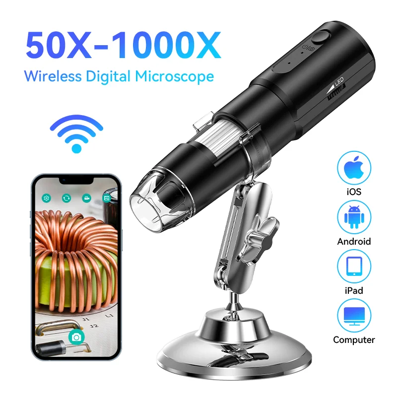 무선 디지털 현미경 50X-1000X 배율 안드로이드 IOS 아이폰 PC 전자 스테레오 Wifi 현미경에 대한 유연한 스탠드