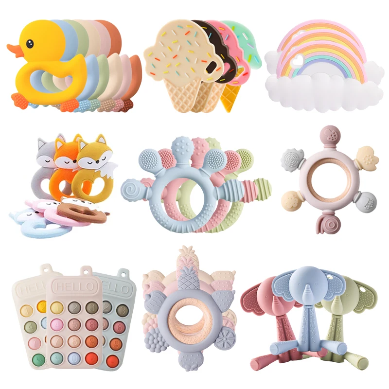 아기 Teether 실리콘 젖니가 남 장난감 유아용 아기 액세서리 0 12 개월 아기 실리콘 아기 장난감 Teether 껌 만화 딸랑이