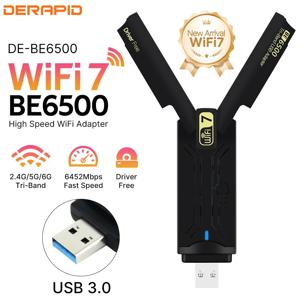 USB 3.0 WiFi 7/WiFi 6E BE6500 AX5400 무선 어댑터 Win10/11 드라이버 용 2.4G 및 5G 및 6G 트라이 밴드 Wi-Fi 802.11BE 네트워크 카드 무료