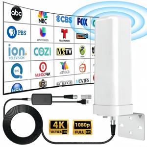 야외용 디지털 TV 안테나 35dBi 원격 신호 증폭기 4K 1080P 무료 HDTV 채널 ATSC DVB-T DMB-T ISDB-T