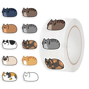100-500Pcs 만화 고양이 롤 스티커 DlY 파티 기타 전화 장식 라벨 편지지 이름 스티커 동물 데칼 아이 장난감