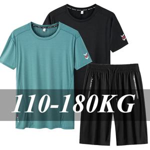 1pc/2pcs 세트 남자 플러스 사이즈 여름 티셔츠 반바지 1XL-7XL 110-180KG 티셔츠 바지 빠른 건조 통기성 야외 캐주얼 남성 의류