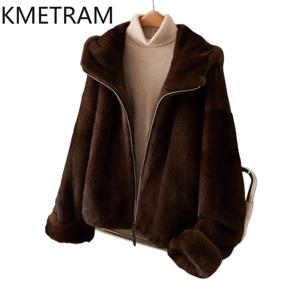 KMETRAM 100% 천연 밍크 퍼 코트 여성용 짧은 리얼 퍼 재킷 후드 포함 고품질 겨울 의류 2025 여성용 코트