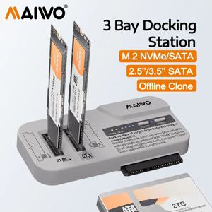 마이워 3베이 도킹 스테이션 M.2 NVMe SATA SSD 케이스 & 2.5/3.5인치 SATA HDD 인클로저, 30TB/8TB 지원, 오프라인 복제용 어댑터 포함