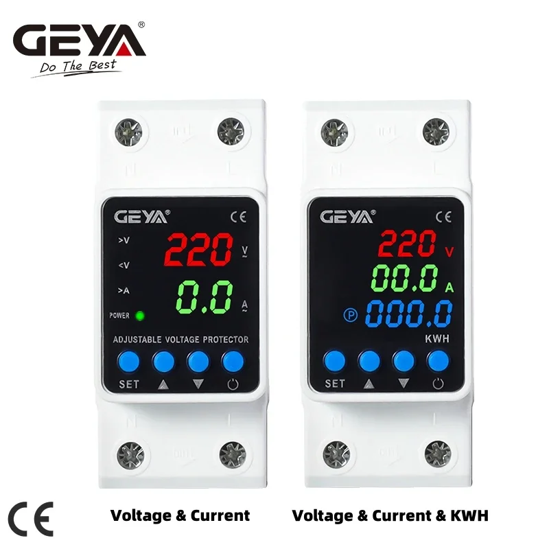 GEYA 조절식 과전압 저전압 보호 장치 63A 220VAC 110VAC 디지털 디스플레이 전압 보호기 KWH