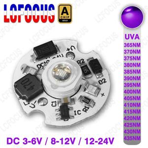 3W 5W UV LED 자외선 램프 UVA 365nm 370nm 380nm 390nm 395nm 400nm 410nm 420nm DC 5V 12V 24V 검증 프린터 경화용