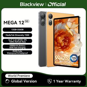 블랙뷰 메가 12 스마트 태블릿 PC 12.2인치 2.4K 120Hz 디스플레이 디멘시티 7200 듀얼 5G IP69K 방수 AI 태블릿 (키보드 포함, 충전기 미포함)