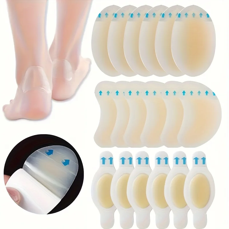 18개 보이지 않는 접착 실리콘 젤 블리스터 패치 - 내구성이 뛰어나고 발 뒤꿈치, 발가락 및 발 피부 보호에 적합