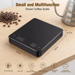 USB 디지털 커피 저울 충전식 LED 화면 0.1g 고정밀 주방 에스프레소 브루잉 측정 타이머 저울