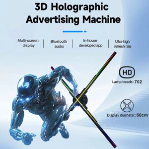 60cm 홀로그램 3D 팬 LED 로고 크리 에이 티브 광고 조명 DIY 사용자 정의 홀로그램 프로젝션 네온 지원 WIFI 블루투스 제어