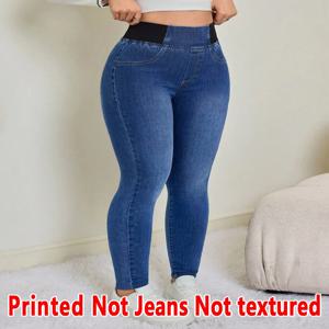 [프린트 팬츠 - 데님 소재 아님] 프린트 레깅스 - 데님 소재 아님, 여성용 바지, A용 모조 데님 프린트 레깅스