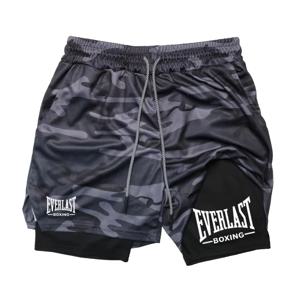 남성용 패셔너블한 더블 레이어 스포츠 반바지 EVERLAST 프린트 스포츠 반바지, 더블 레이어 속건성 농구 근육 운동 반바지