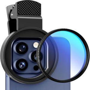 52MM 원형 유니버설 편광 카메라 렌즈 클립 휴대용 CPL 필터 키트 전문가용 폰 카메라 렌즈 (아이폰 16, 15, 14, 13 호환)