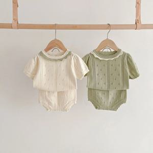 2 Pcs 여름 아기 의류 세트 중공 니트 티와 반바지 소녀 정장 어린이 패션 아기 의류