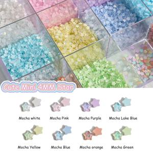 100PCS 귀여운 미니 모카 컬러 스타 4MM 플랫 다시 유리 크리스탈 네일 아트 라인 석 DIY 매니큐어 장식 돌