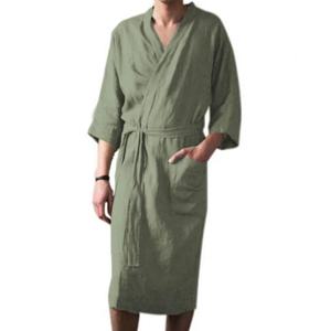 남성용 면 및 린넨 잠옷, 일본 기모노 잠옷, 홈웨어 목욕 찜옷, 목욕 가운, 용수철 가을 신상