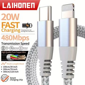 LAIHONEN for iPhone 14 13 12 MFI 인증 유형 c-Lightning 고속 충전 케이블, iPad 충전 데이터 전송 케이블