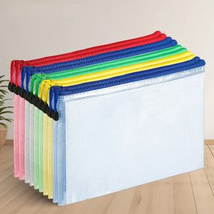10pcs, A3 메쉬 지퍼 파일 가방, 5 가지 색상, 학교 및 사무용품, 화장품, 여행 정리용 방수 플라스틱 파일 가방