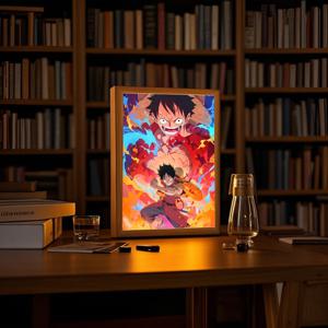 애니메이션 라이트 페인팅 사진 프레임 원피스 Luffy Zoro LED 야간 조명 생일 선물 만화 침실 장식 오리지널 아트 문 램프