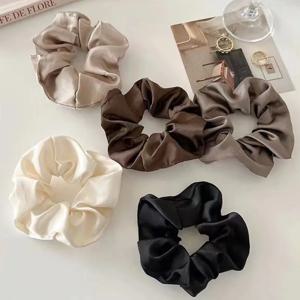1PCS 빈티지 새틴 실크 헤어 Scrunchies 탄성 헤어 밴드 솔리드 컬러 여성 소녀 머리 장식 포니 테일 넥타이 로프 헤어 액세서리
