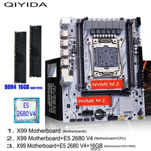 QIYIDA X99 마더보드 세트 키트 LGA2011-3 제온 E5 2680 V4 DDR4 16GB(2x8GB) PC4 SATA PCI16x3.0 NVME M.2 게이밍 컴퓨터