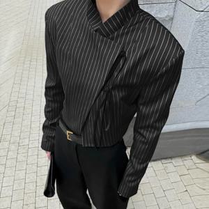 INCERUN 남성 스트라이프 블레이저 스탠드 칼라 긴팔 레이스업 캐주얼 얇은 크롭 코트 남성 스트리트웨어 2025 패션 남성 정장 S-3XL