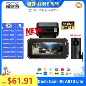70mai 정품 신형 블랙박스 4K A810Lite HDR 슈퍼커패시터 4G LTE 원격 제어 Wi-Fi 6 GPS 음성 제어 차량용 DVR 70mai A810Lite
