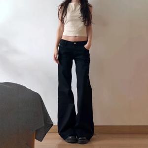 아메리칸 레트로 하이웨이스트 루즈핏 와이드 레그 벨보텀 청바지 여성용 톨 사이즈 캐주얼 워싱 코튼 블렌드 벨 팬츠