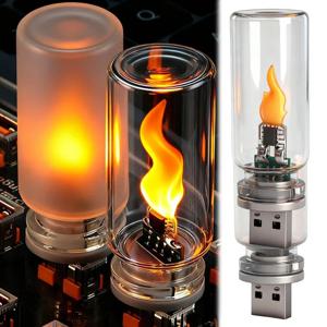 깜박이는 불꽃 전구 USB 빈티지 불꽃 효과 램프 장식 홈 분위기 따뜻한 화이트 LED 캔들 전구 사실적인 깜박임 아트