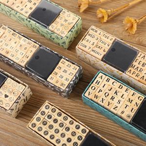 베이직 나무 도장 세트 핸드 어카운트 세트 주간 번호 월 글자 도장 DIY 다이어리 나무 도장 40개/세트 8가지 스타일 중에서 선택 가능