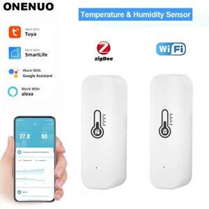 Tuya Wi-Fi 또는 ZigBee 온도 및 습도 스마트 홈 온도계 습도계 앱 원격 알람, 알렉사 구글 홈으로 작동