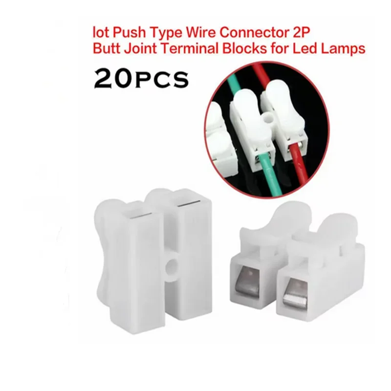 20pcs CH2 스프링 퀵 와이어 커넥터 케이블 클램프 터미널 블록 LED 스트립 라이트 전기 테이프 교체 케이블 클램프 도구