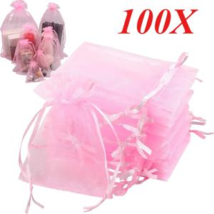 100PCS Organza 가방 무작위 메쉬 Organza 쥬얼리 가방 Drawstring, 작은 Drawstring 호의 파우치 크리스마스 캔디 웨딩 생일