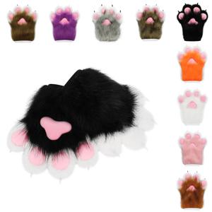 모피 가짜 모피 여우 고양이 발 장갑 동물 Fursuit 장갑 할로윈 크리스마스 코스프레 의상 소품