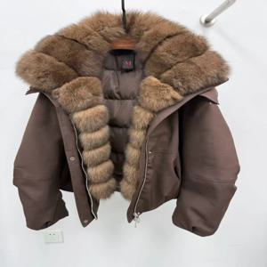 OFTBUY 모피 재킷 따뜻한 천연 여우털 칼라 방풍 여성 캐주얼 화이트 구스 다운 코트 두꺼운 가을 겨울 리얼 퍼 재킷