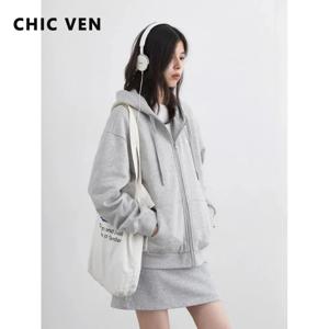CHIC VEN 한국 여성 스웨트셔츠 루즈 캐주얼 신상 후드 여성 상의 드로스트링 여성 재킷 플리스 풀오버 가을 겨울 2025