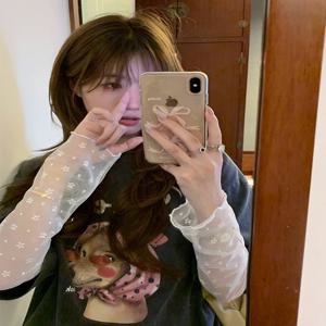 섬세한 레이스 긴팔 티셔츠 이너웨어 베이스 셔츠 탑 작은 꽃자수 젠틀 스타일 한국 통근복 스트레이트 컷