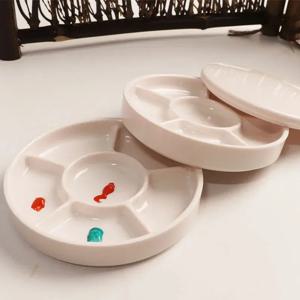 뚜껑이 있는 모조 도자기 원형 팔레트, 다기능 흰색 페인트 트레이, 아크릴 및 수채화 아티스트 용품