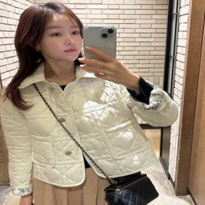 레트로 한국풍 꽃무늬 누빔 코튼 자켓 폴로 칼라 양면 착용 가능 작은 다이아몬드 그리드 여성 코튼 코트