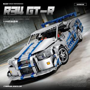 857피스 신제품 레이싱 스포츠카 기계 GTR R34 소년 조립 1:14 자동차 모델 장식 빌딩 블록 어린이 장난감