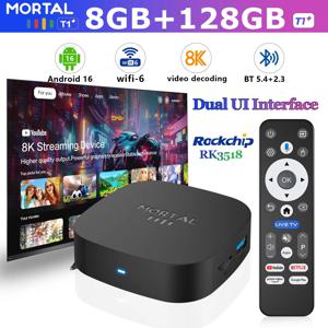 2026 뉴 T1+ 8K HD TV 박스 안드로이드 16.0 RK3518 쿼드 코어 8GB 램 128GB 롬 듀얼 와이파이 2.4G/5.8G 홈시어터 미디어 플레이어 울트라 HD